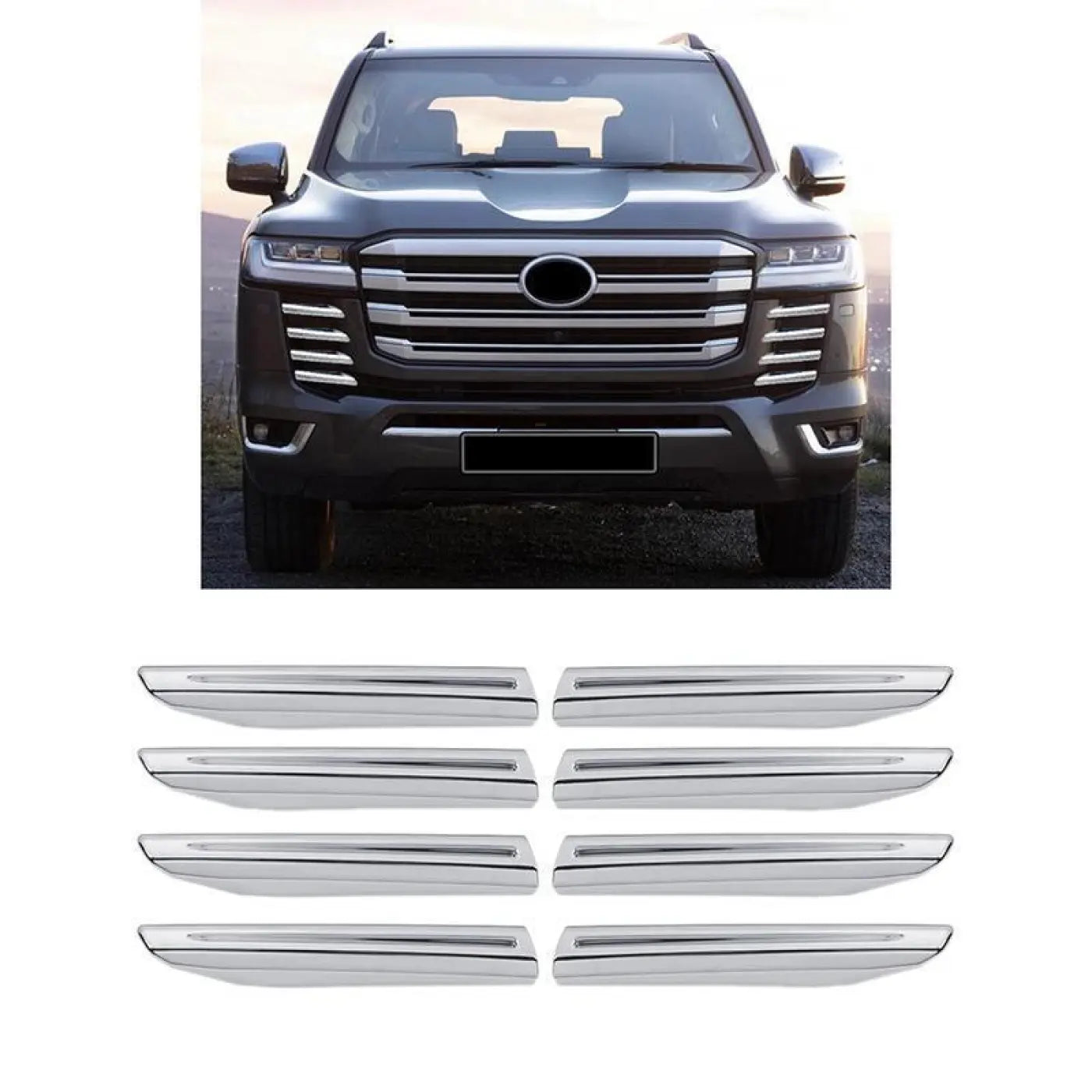 8Pcs Chrome Front Grille Bumper Guard Styling Trim Toyota Land Cruiser Lc300 300