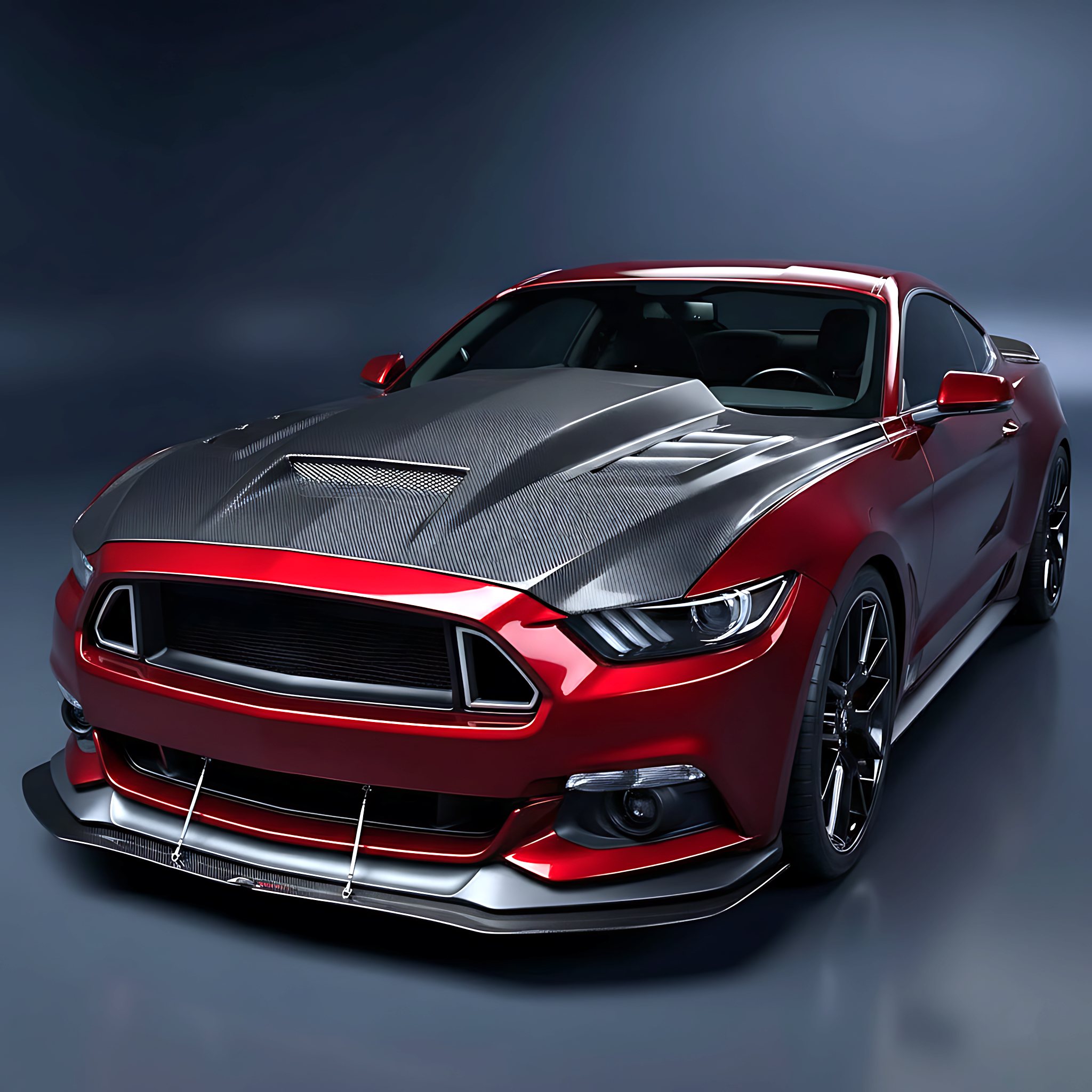 Ford Mustang 2015–2017 TF Style Hood - Carbon Fiber / Forged Carbon / FRP Engine Cover For Ford Mustang 2015-2017