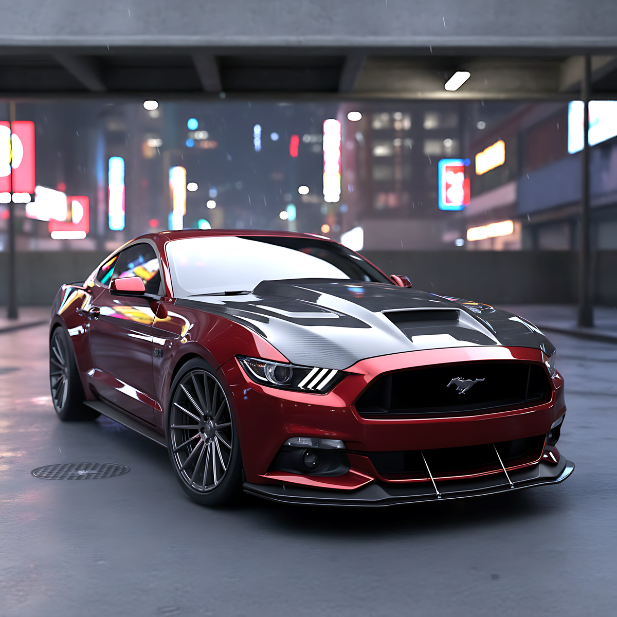 Ford Mustang 2015–2017 TF Style Hood - Carbon Fiber / Forged Carbon / FRP Engine Cover For Ford Mustang 2015-2017