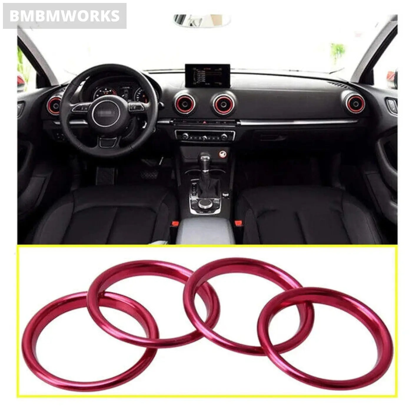 Audi A3 S3 8V Heater Air Vent A/C Ring Trim Surround Red 2013-2019 Pack Of 4