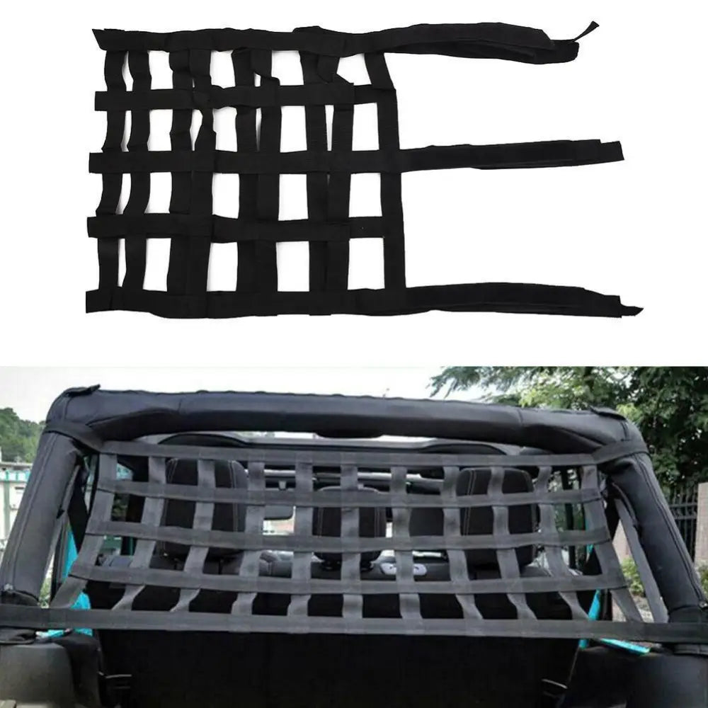 Black Roof Net 152Cmx43Cm Jeep Wrangler Tj Jk Jl Multi-Function Weaving Cargo