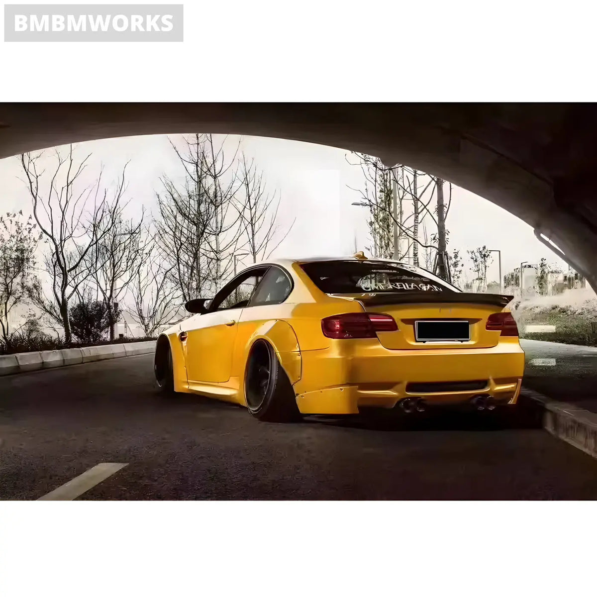 BMW 3 Series E92 M3 LB-Style Wide Body Kit – Fender FRP Unpainted Black Rear Bumper Tail Spoiler & Rear Diffuser Body