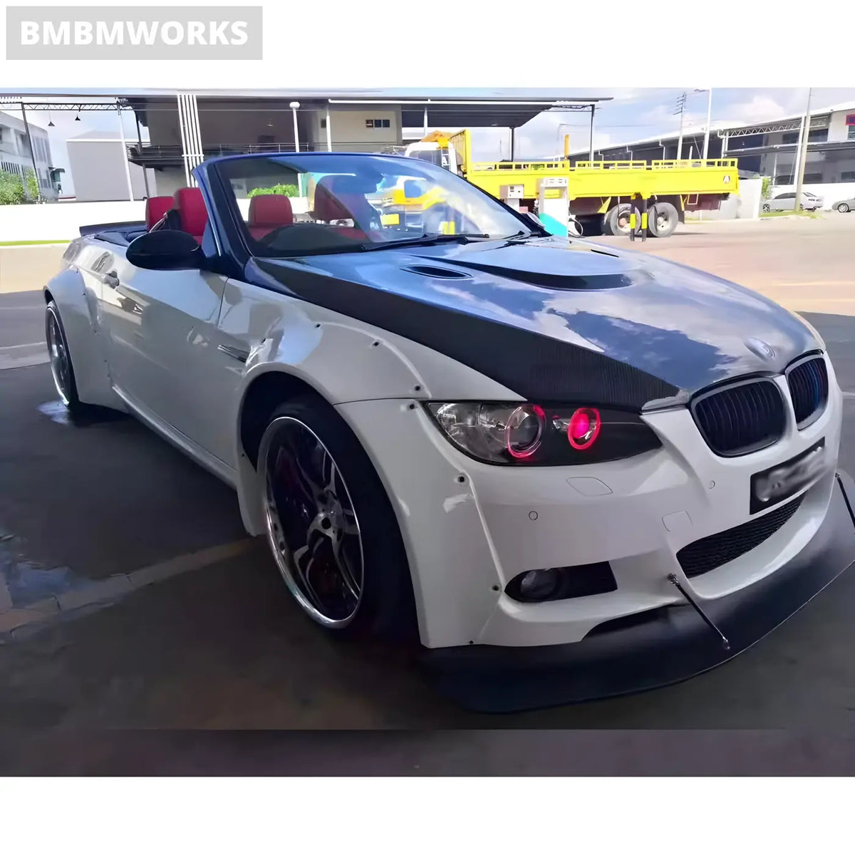 BMW 3 Series E92 M3 LB-Style Wide Body Kit – Fender FRP Unpainted Black Rear Bumper Tail Spoiler & Rear Diffuser Body
