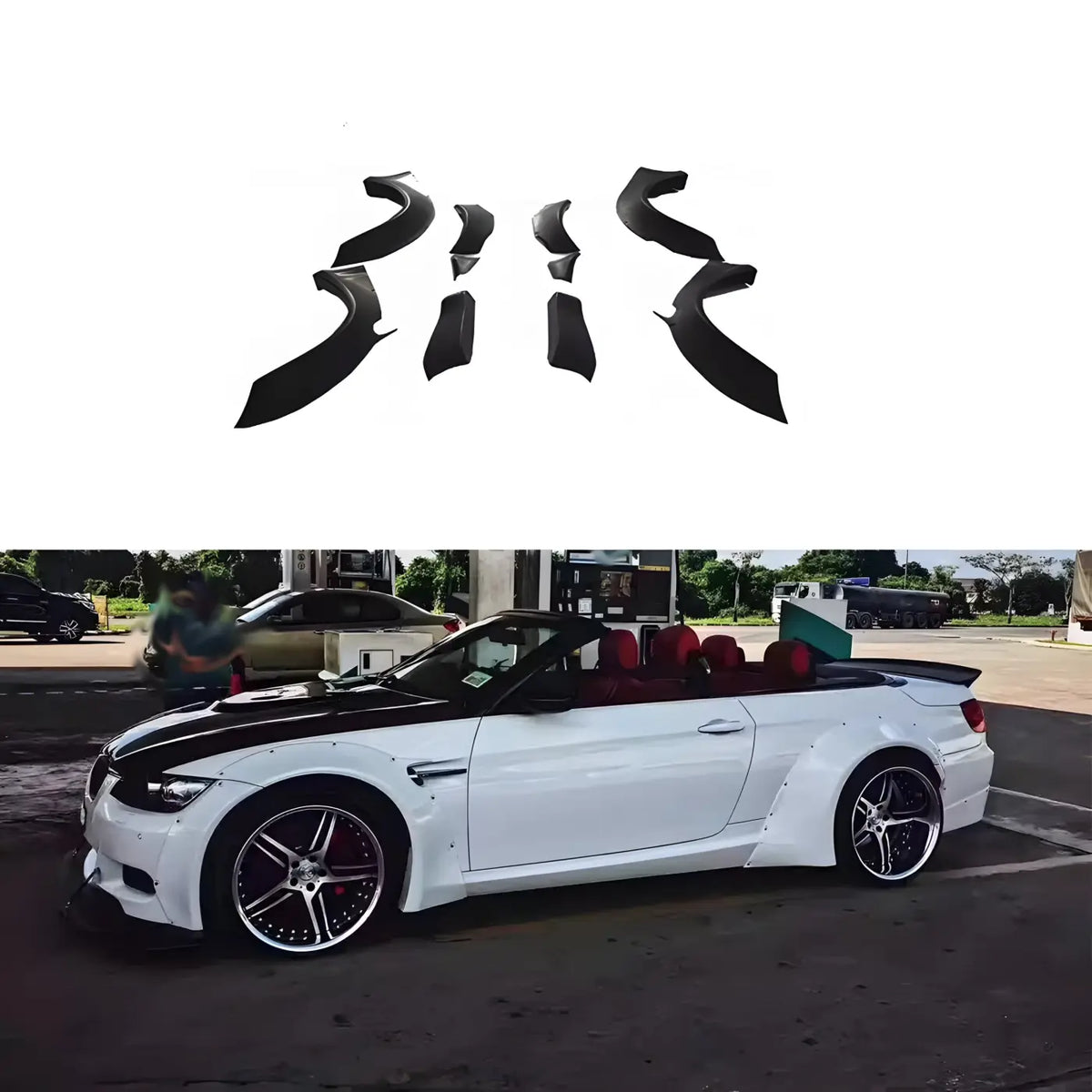 BMW 3 Series E92 M3 LB-Style Wide Body Kit – Fender FRP Unpainted Black Rear Bumper Tail Spoiler & Rear Diffuser Body