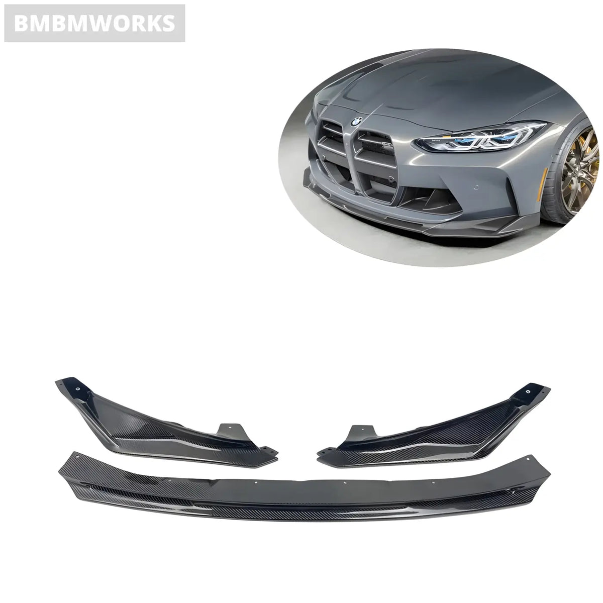 BMW M3/M4 (G80/G82/G83) 3-Piece Carbon Fiber Front Bumper Chin Lip Spoiler (2022 + ) Body Kits & Performance 2