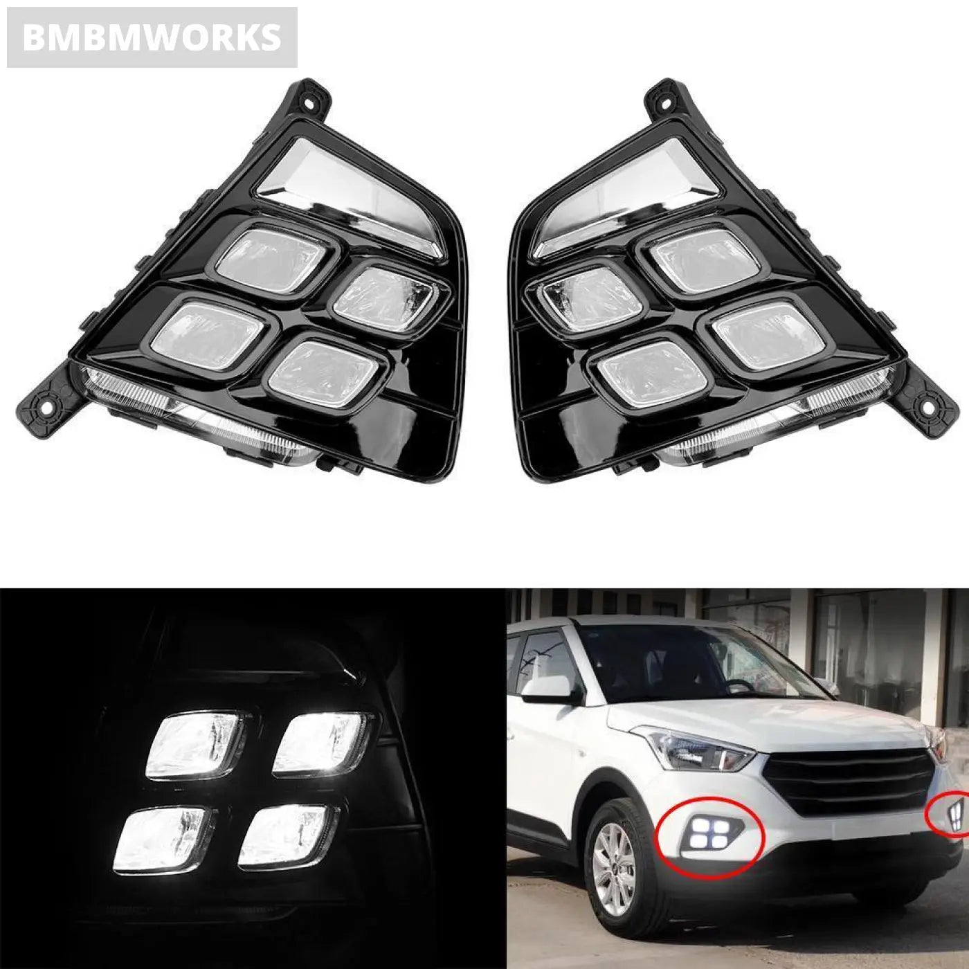 Daytime Running Light Led Fog Drl Headlights Hyundai Ix25 Creta 2014-2016