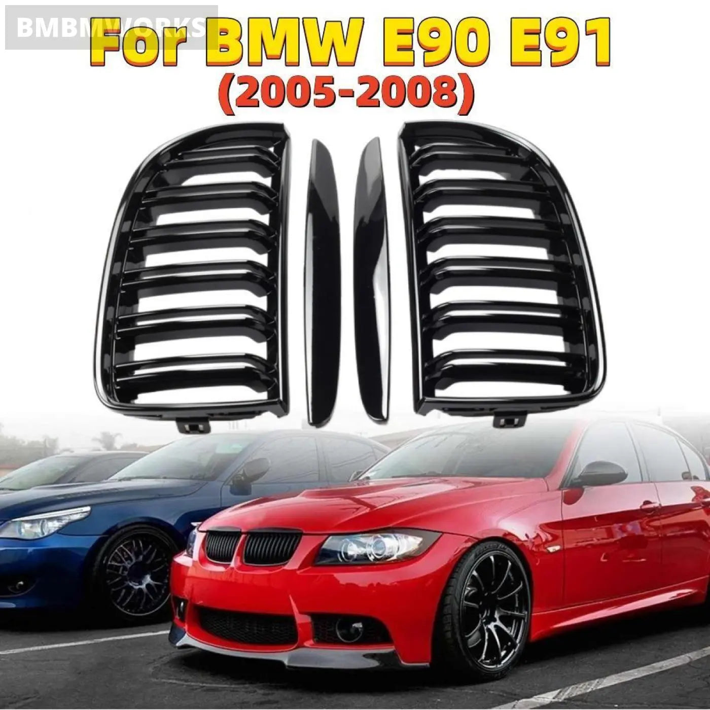 Front Black Kidney Grille Hood Grills Double Slit Bmw E90 E91 328I 335I 330I