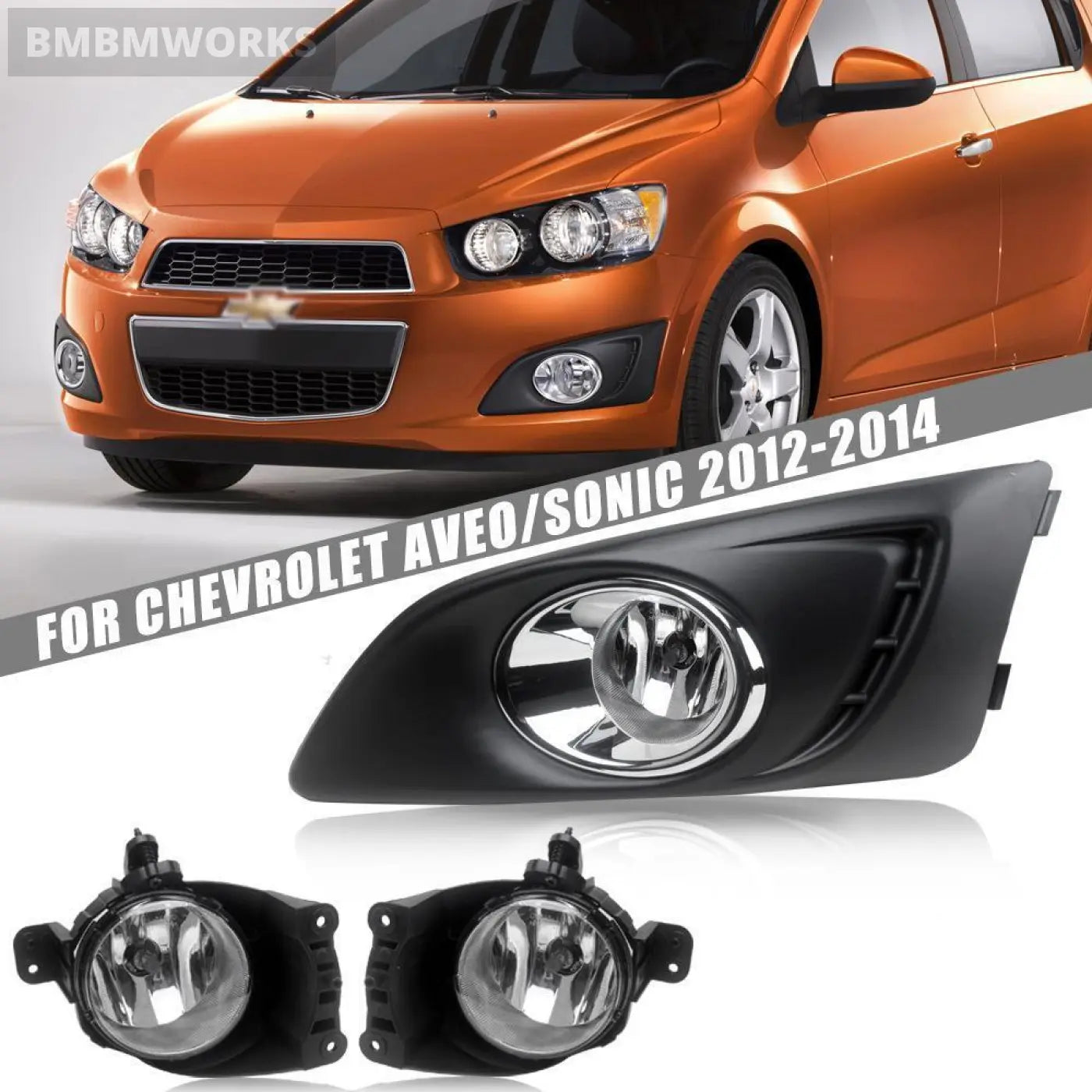 Front Bumper Fog Lamp Upgrade Kit Foglight Set Chevrolet Aveo Sonic 2012-2014