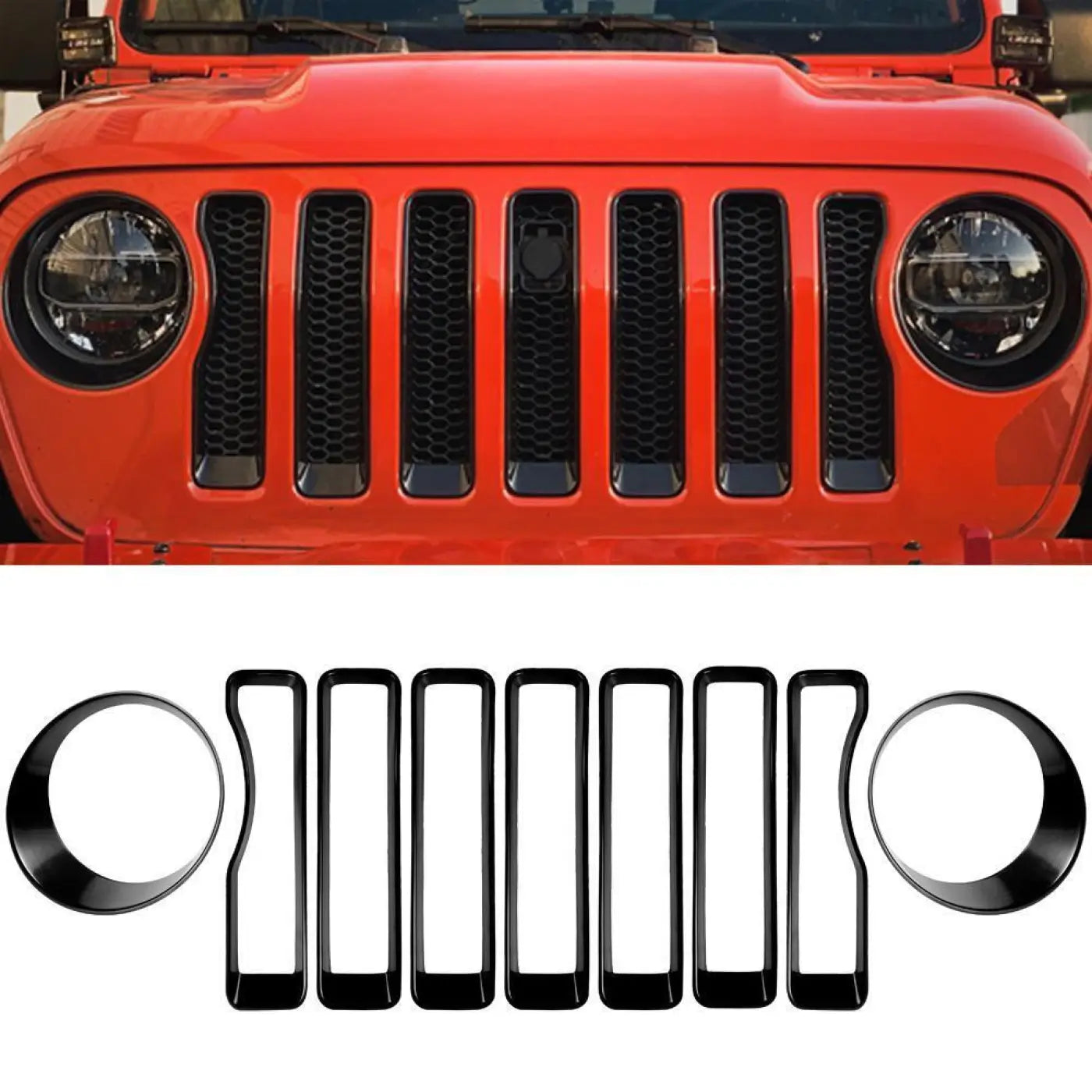 Front Headlight Circle & Grille Inserts Trim Cover Jeep Wrangler Jl Gladiator