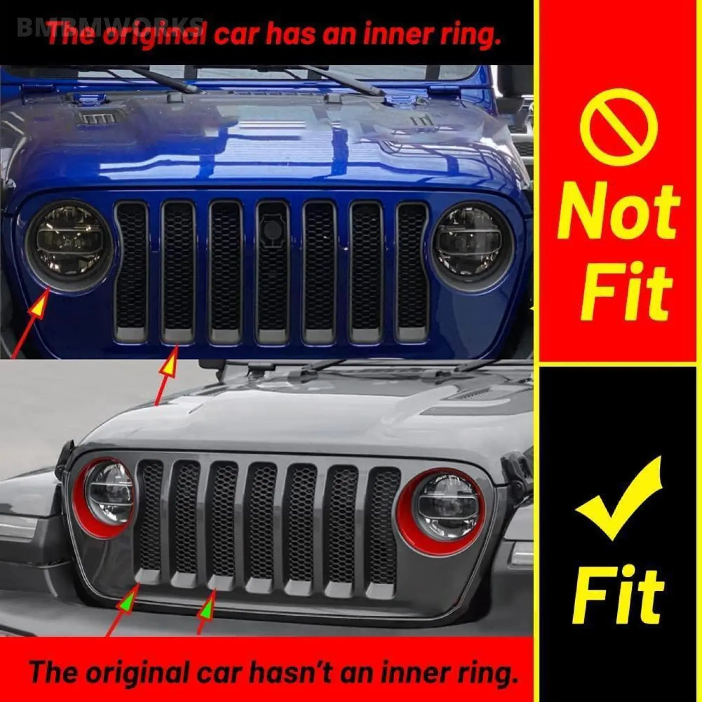 Front Headlight Circle & Grille Inserts Trim Cover Jeep Wrangler Jl Gladiator