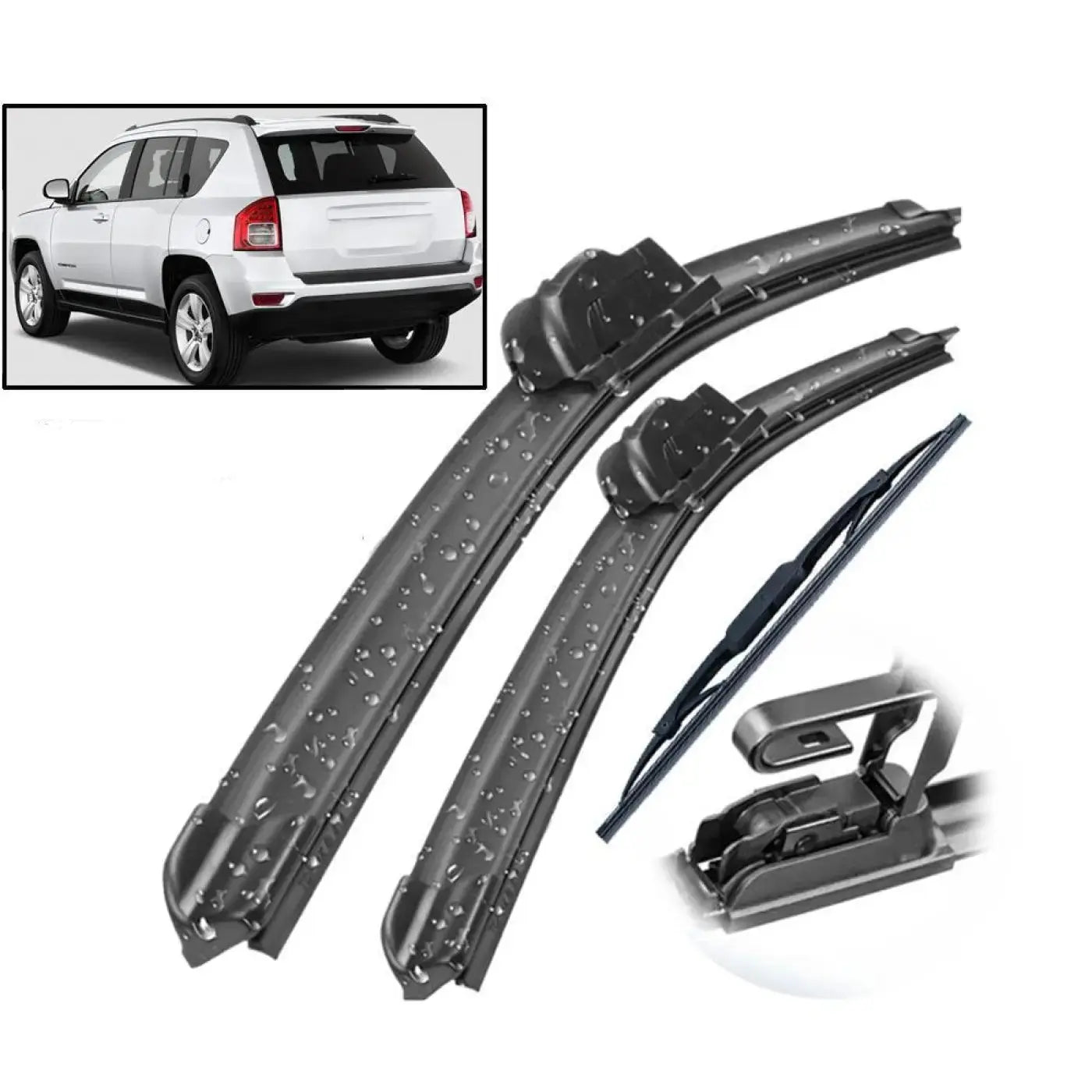 Front & Rear Wiper Blades Set Jeep Compass Brush Mk49 2006 - 2016 22’+20’+11’
