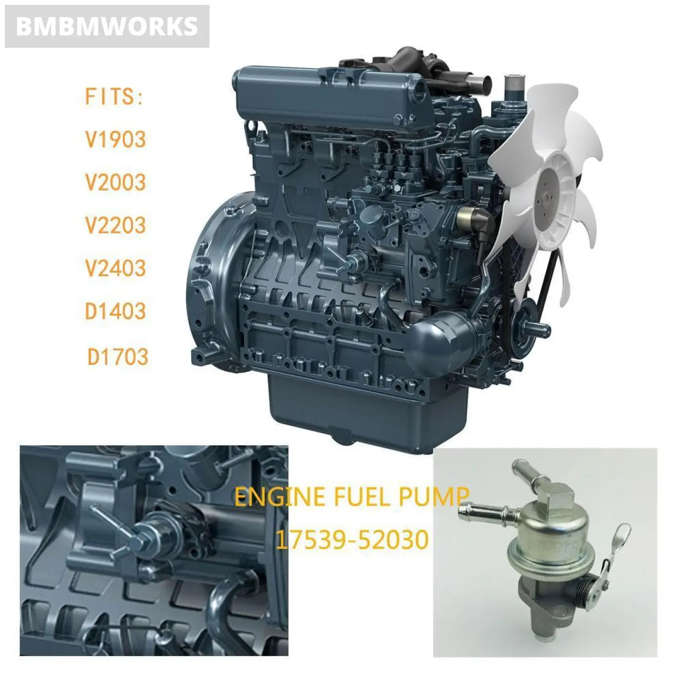 Fuel Lift Pump Kubota Engine Diesel V2203 V2403 D1403 D1703 17539-5203