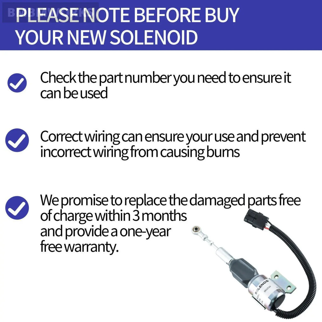 Fuel Shut Off Solenoid Case Ih 12Vdc Cummins Engine 4Bt 5.9L 6Bt Hyundai