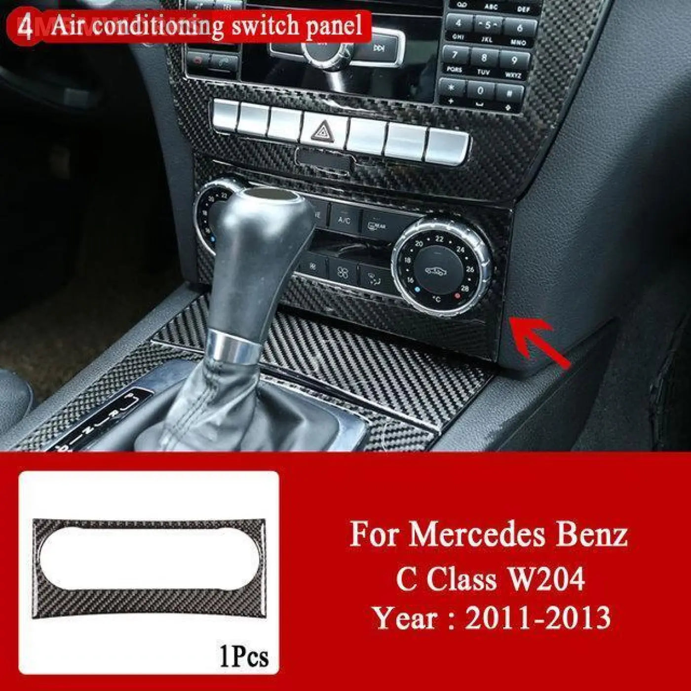 Interior Carbon Fiber Central Control Panel Trim Stickers Mb Mercedes C W204
