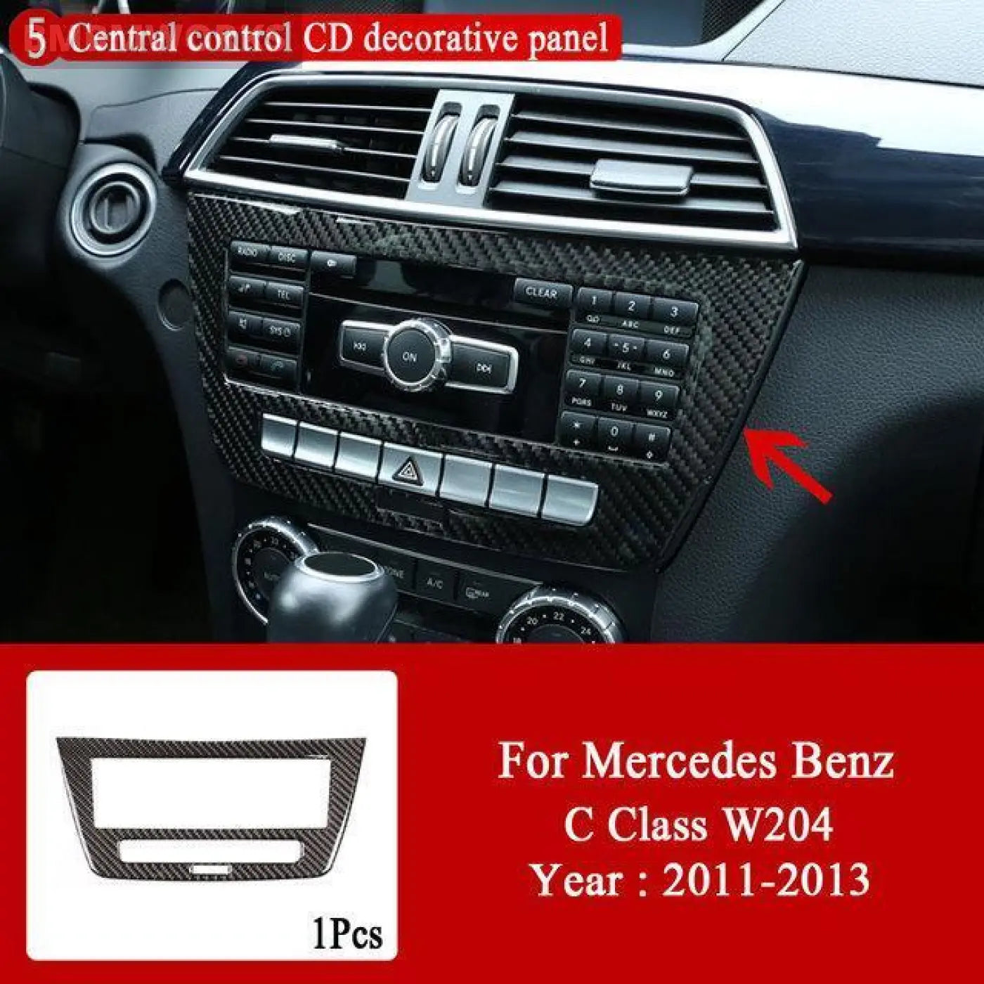 Interior Carbon Fiber Central Control Panel Trim Stickers Mb Mercedes C W204