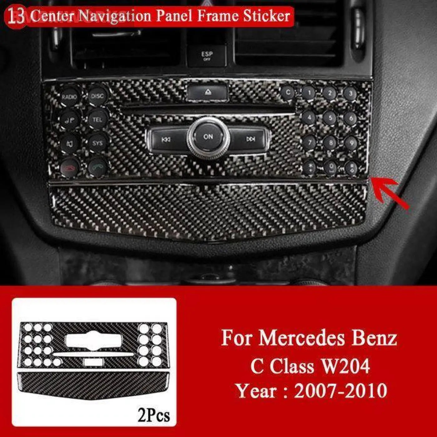 Interior Carbon Fiber Central Control Panel Trim Stickers Mb Mercedes C W204