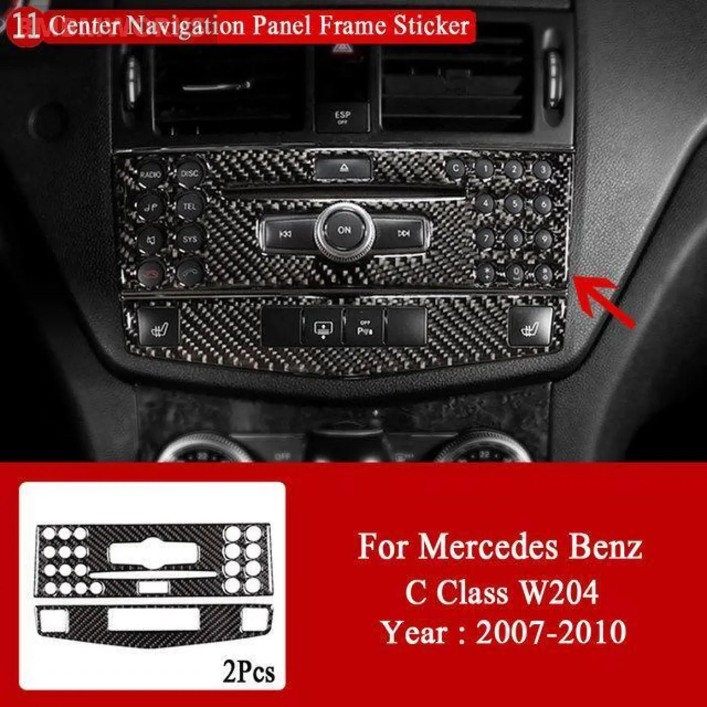 Interior Carbon Fiber Central Control Panel Trim Stickers Mb Mercedes C W204