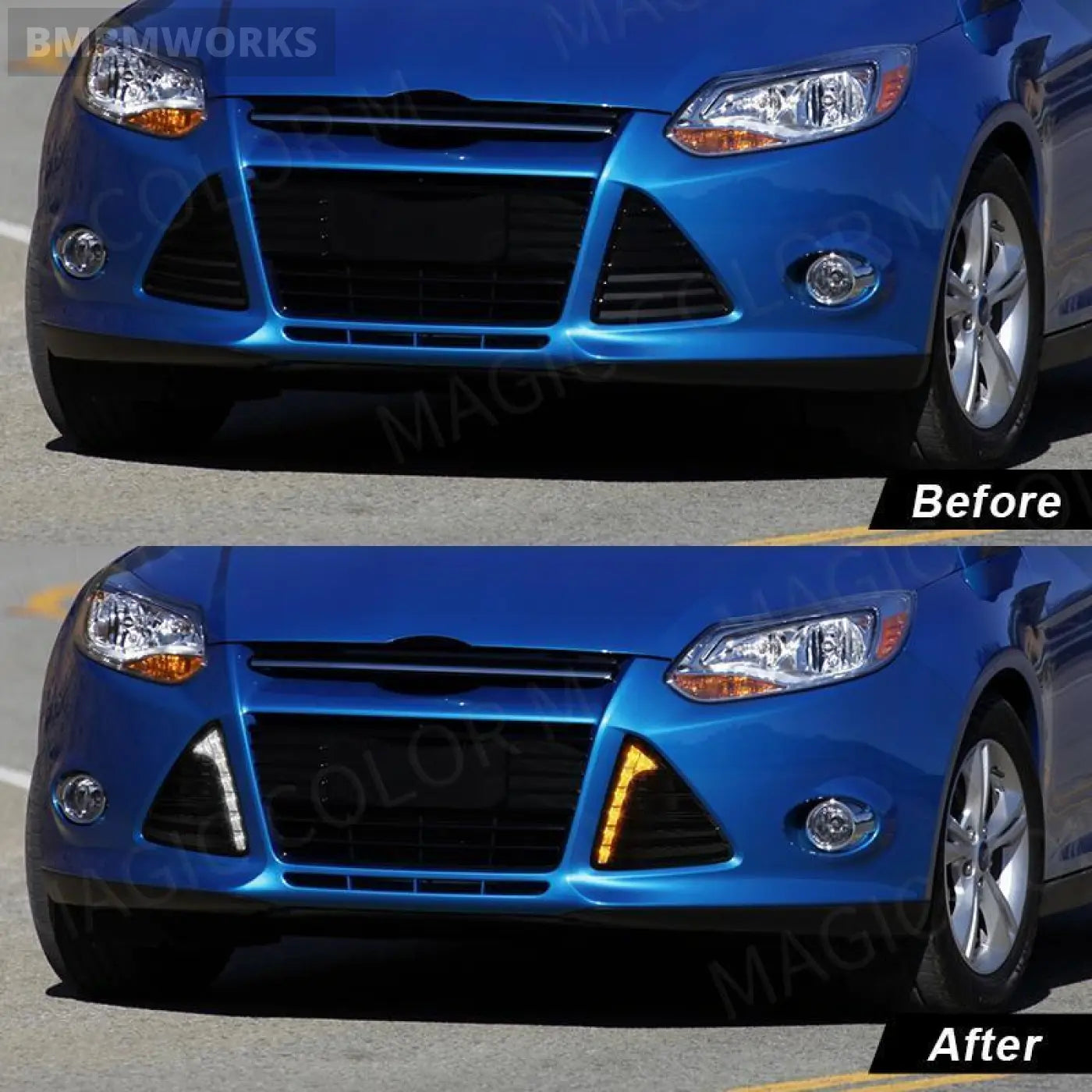 Led Daytime Running Light White Drl Yellow Turn Signal Lamp Ford Focus 2012-15