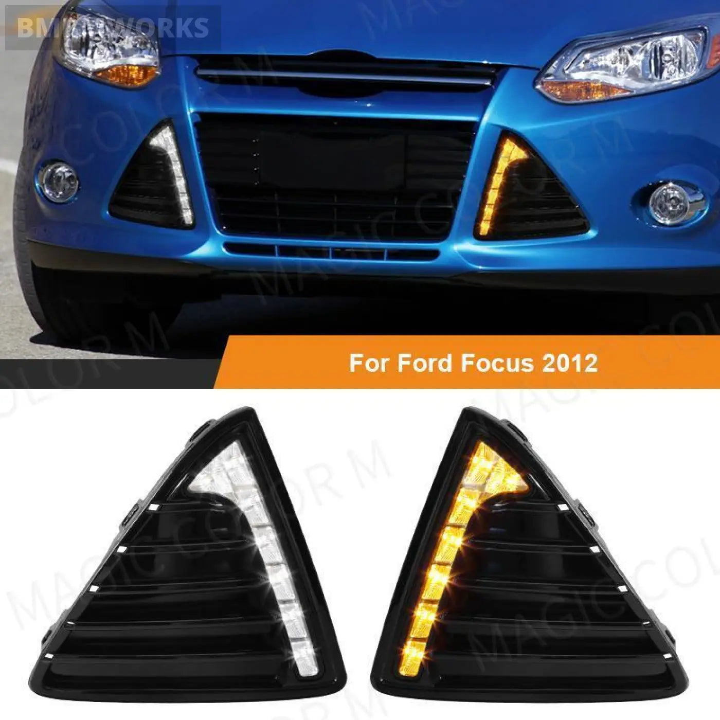 Led Daytime Running Light White Drl Yellow Turn Signal Lamp Ford Focus 2012-15