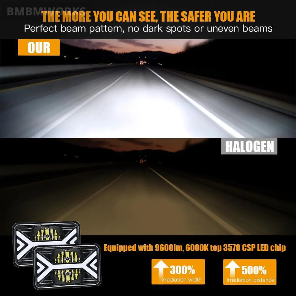 Led Projector Headlight Bulb 5X7 Inch Drl With H4 Harness Sonalika Tractor