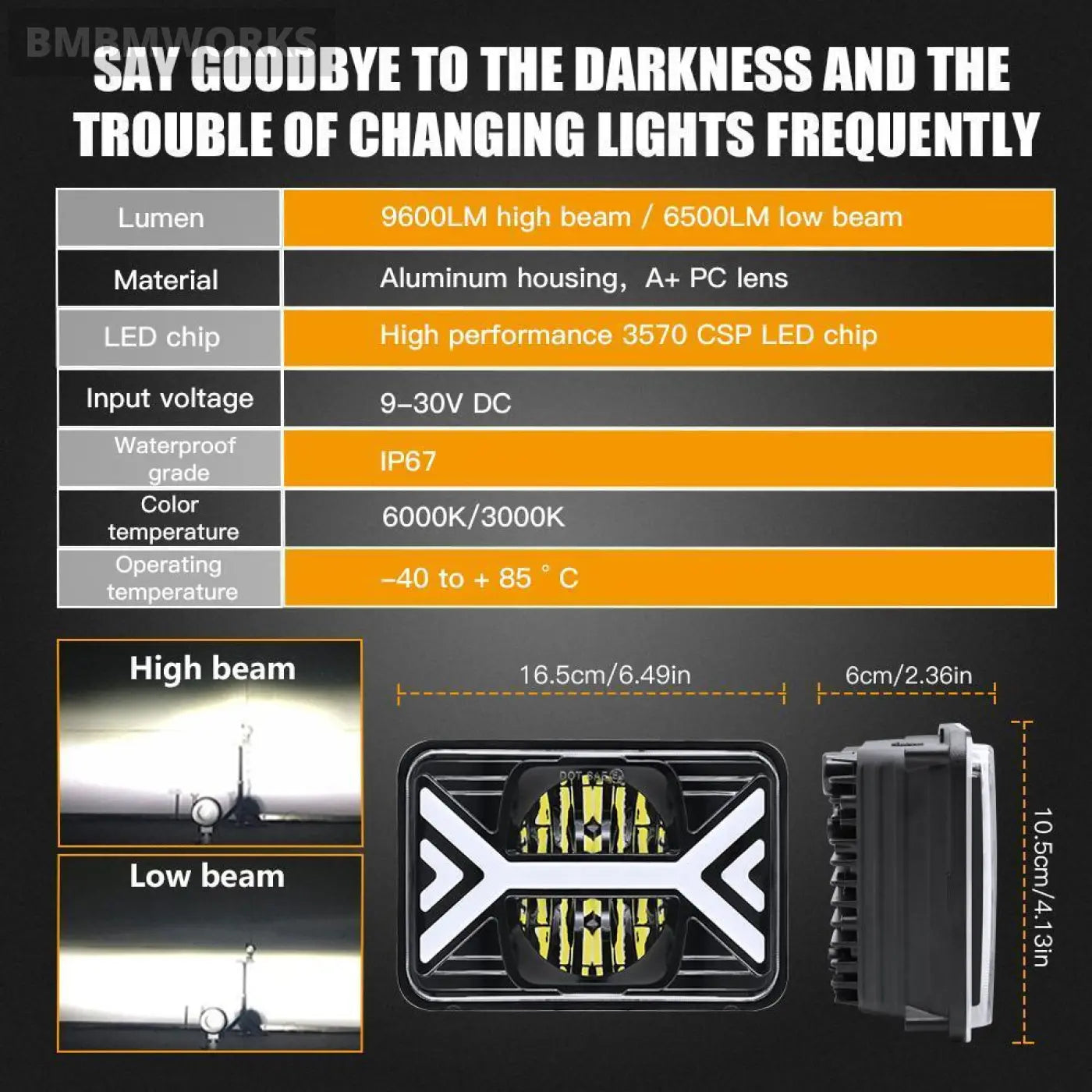 Led Projector Headlight Bulb 5X7 Inch Drl With H4 Harness Sonalika Tractor