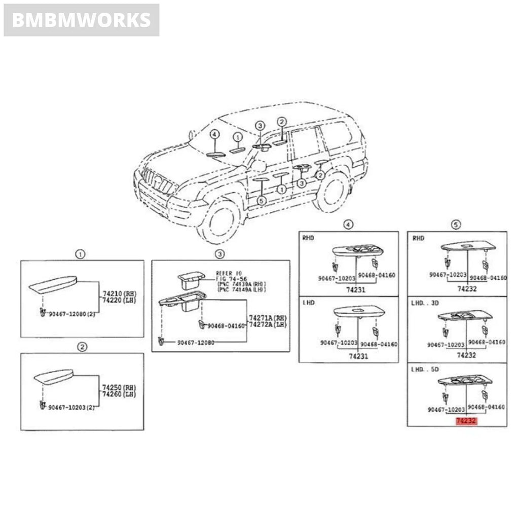 Left Front Window Armrest Switch Panel Cover Toyota Land Cruiser Prado Lc120