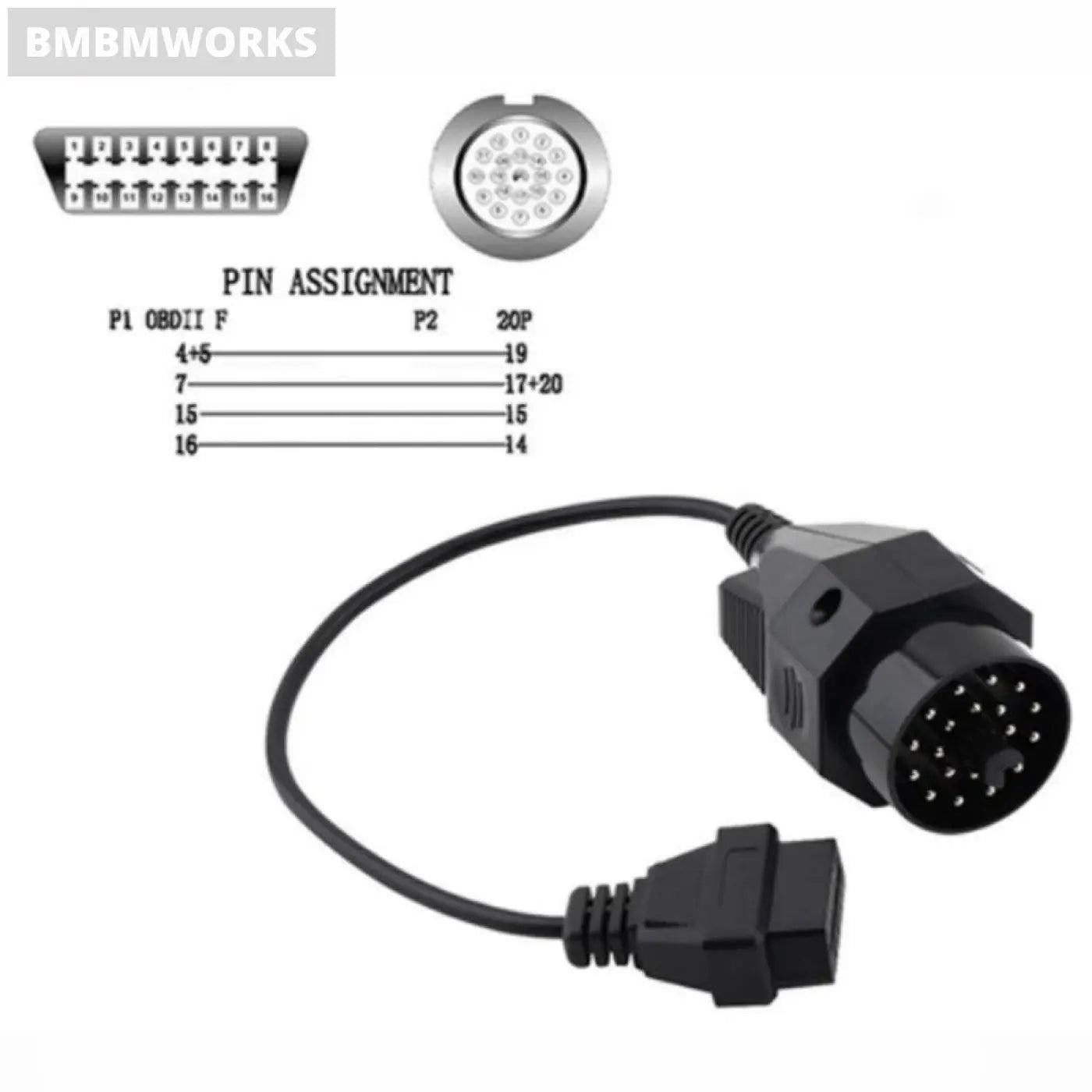 Obd Ii Adapter Bmw 20 Pin To Obd2 16 Extension Cable E36 E39 X5 Z3