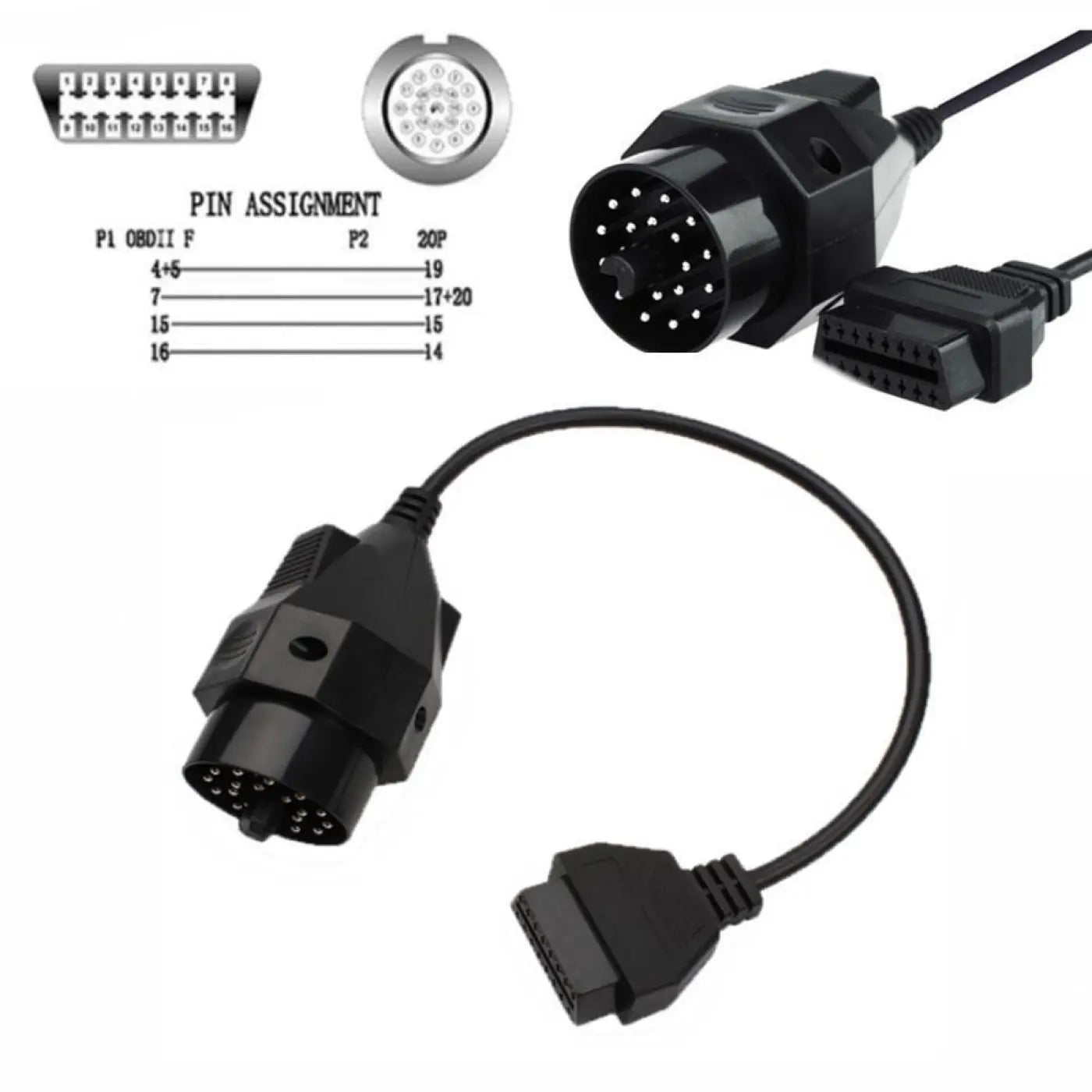 Obd Ii Adapter Bmw 20 Pin To Obd2 16 Extension Cable E36 E39 X5 Z3