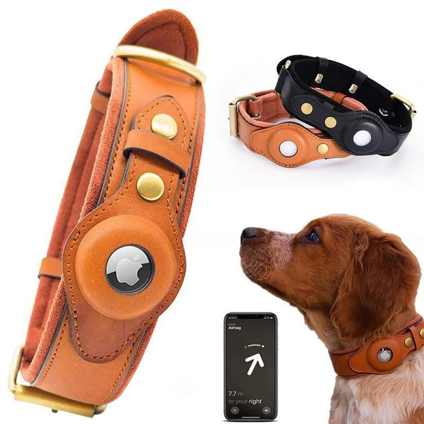 Pet Location Airtag Collar Holder Dog Cat Tracker Protective Case Leather