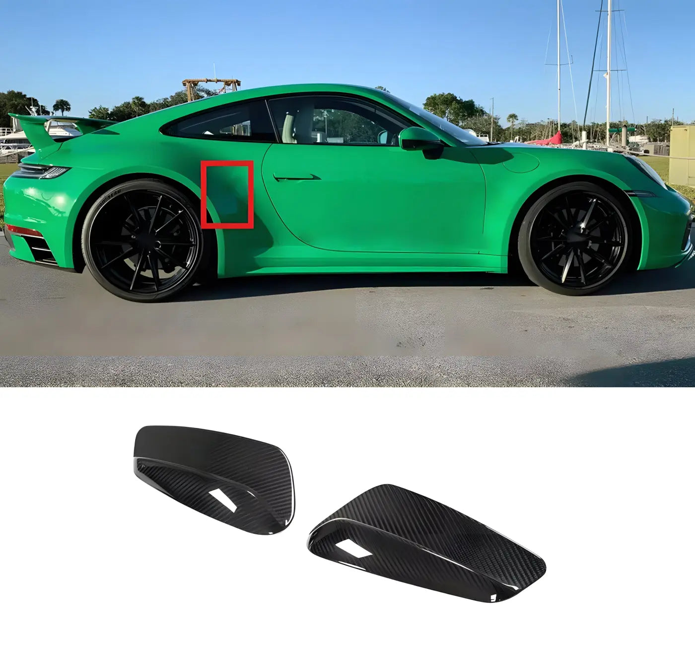 Porsche 911 (992) Carbon Fiber Side Fender Vent Air Intake Cover Trim (2019-2022) Army Green Body Kits & Performance 4