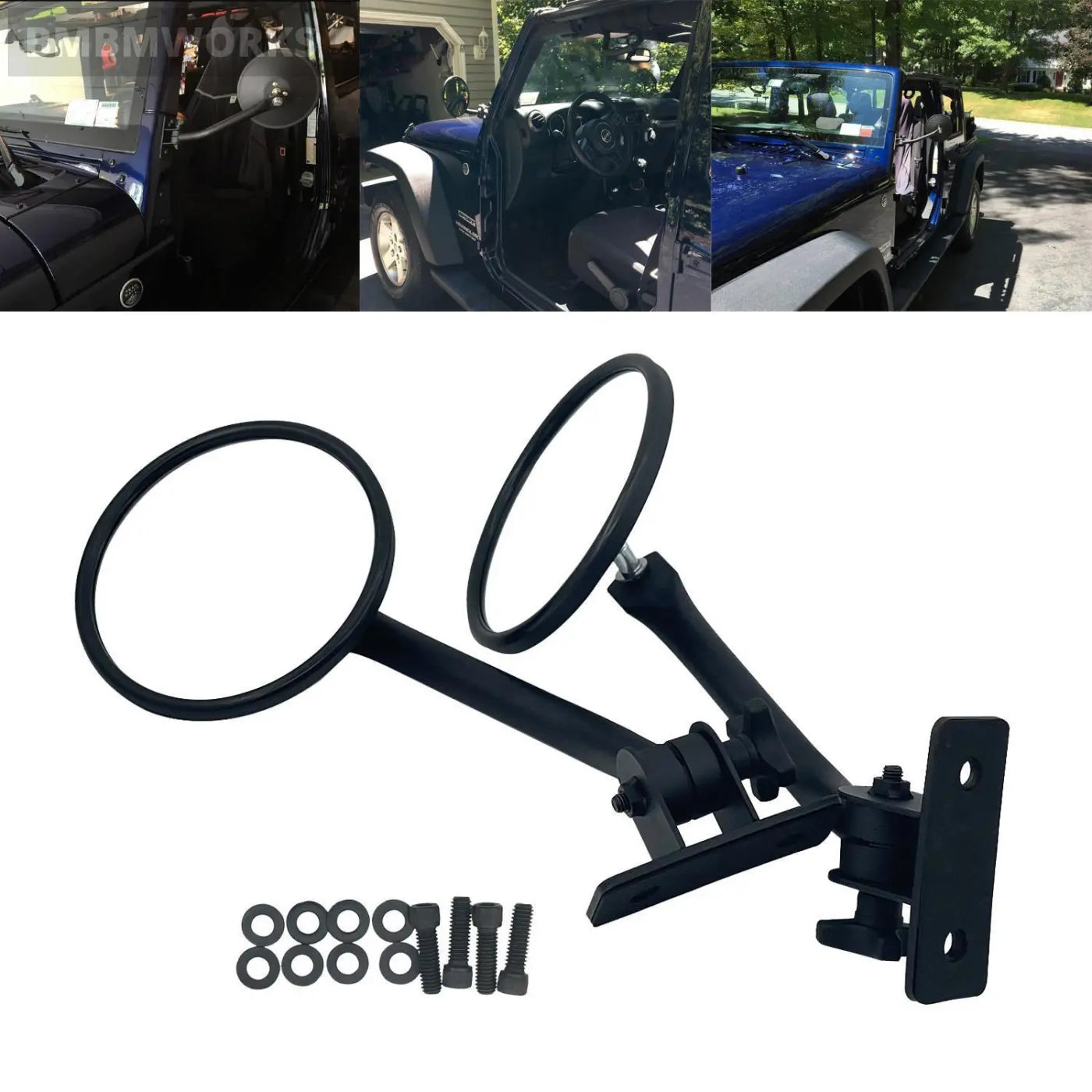 Quick Release Round Rearview Side Mirror Jeep Wrangler Jku Jk Cj Yj Tj 1997-2008