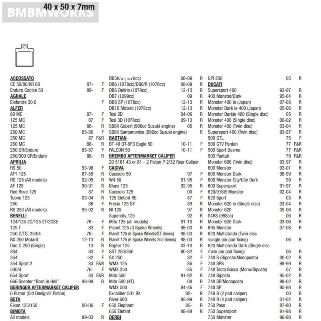 Rear & Front Brake Pads Moto Guzzi 750 Nevada 1991-2001 Laverda Cr 50 Atlas 1987