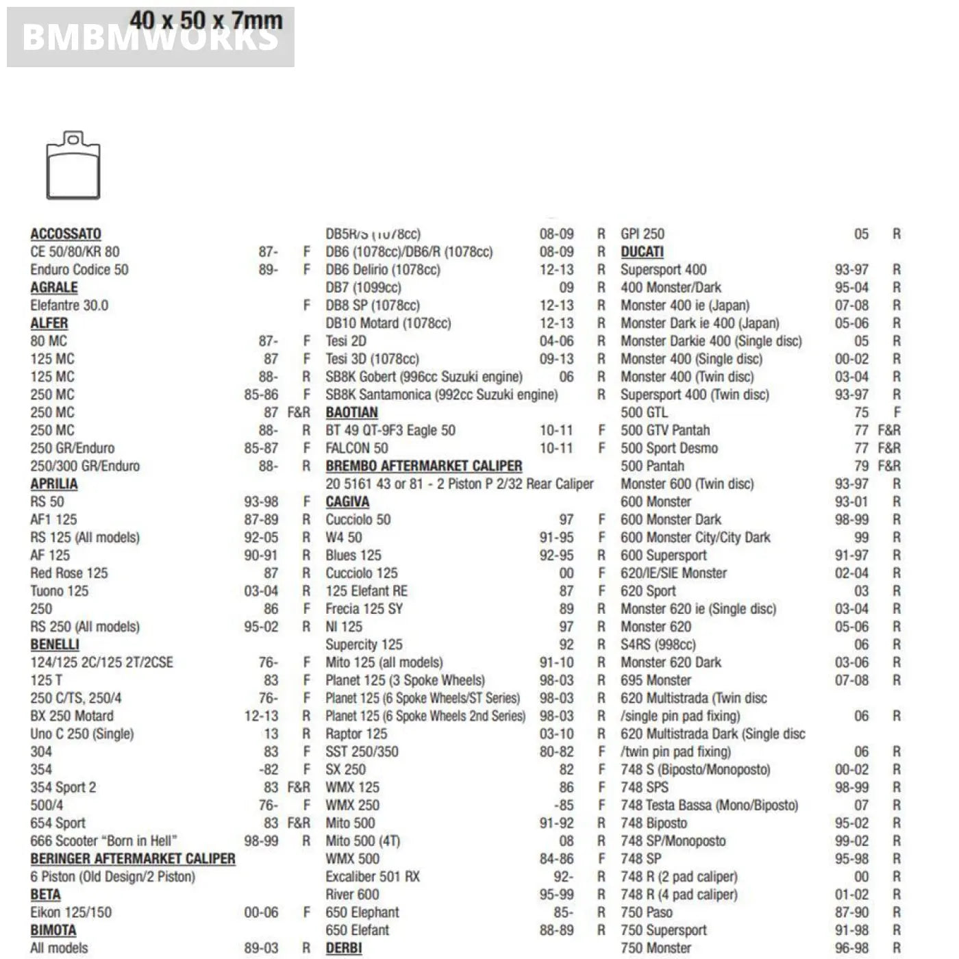Rear & Front Brake Pads Moto Guzzi 750 Nevada 1991-2001 Laverda Cr 50 Atlas 1987