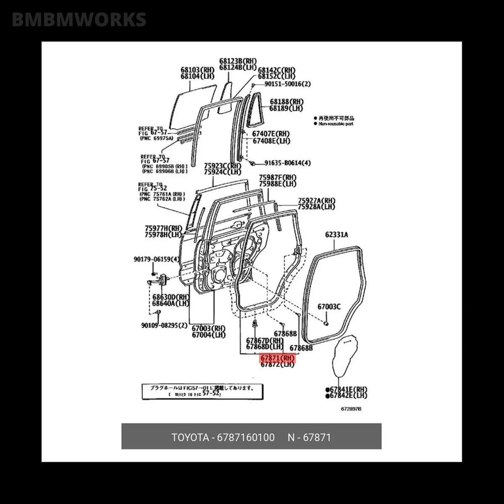 Rear Right Side Door Waterproof Seal Strip Toyota Land Cruiser Prado 120 Lc120