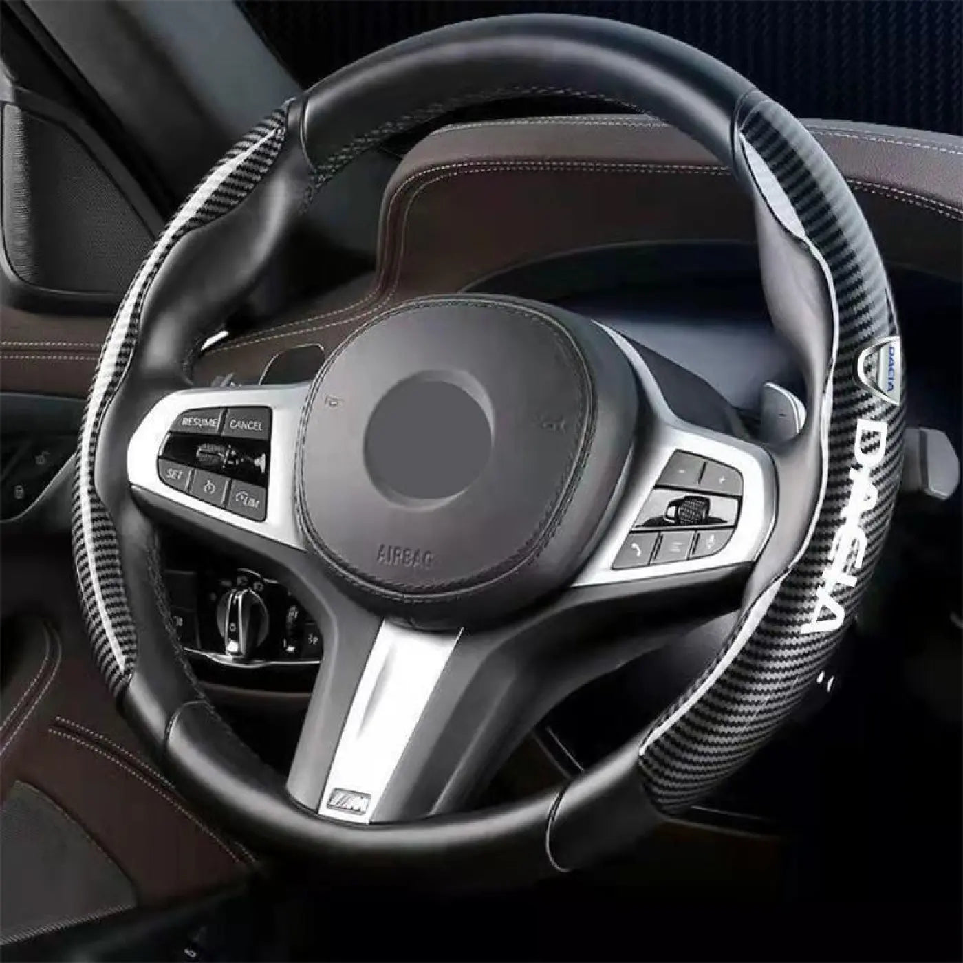 Steering Wheel Cover Black Fiber Non-Slip Dacia Sandero Stepway Logan Dokker