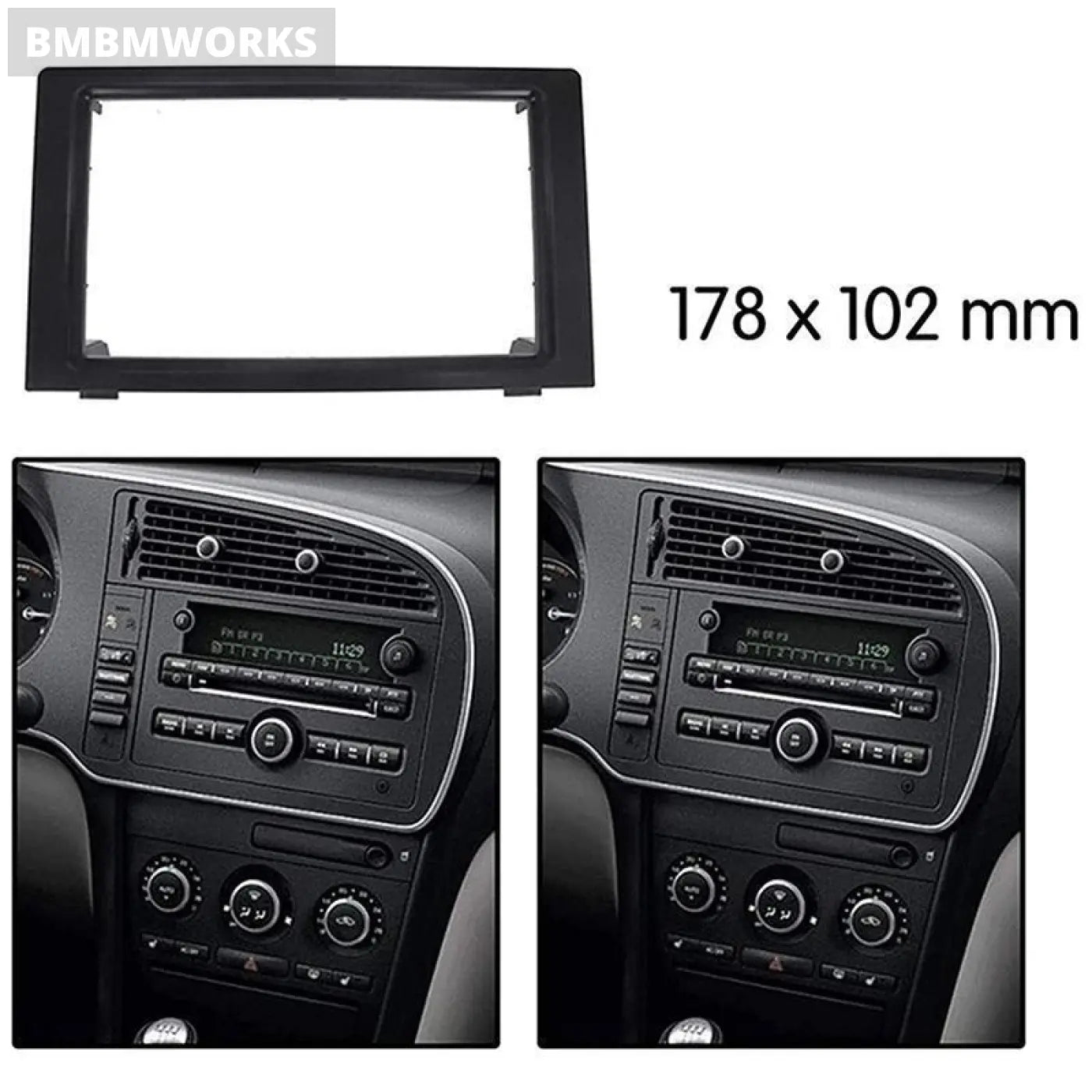 Stereo Radio Fascia Dash Panel 2 Din Frame Trim Kit Saab 9-3 2007-2011