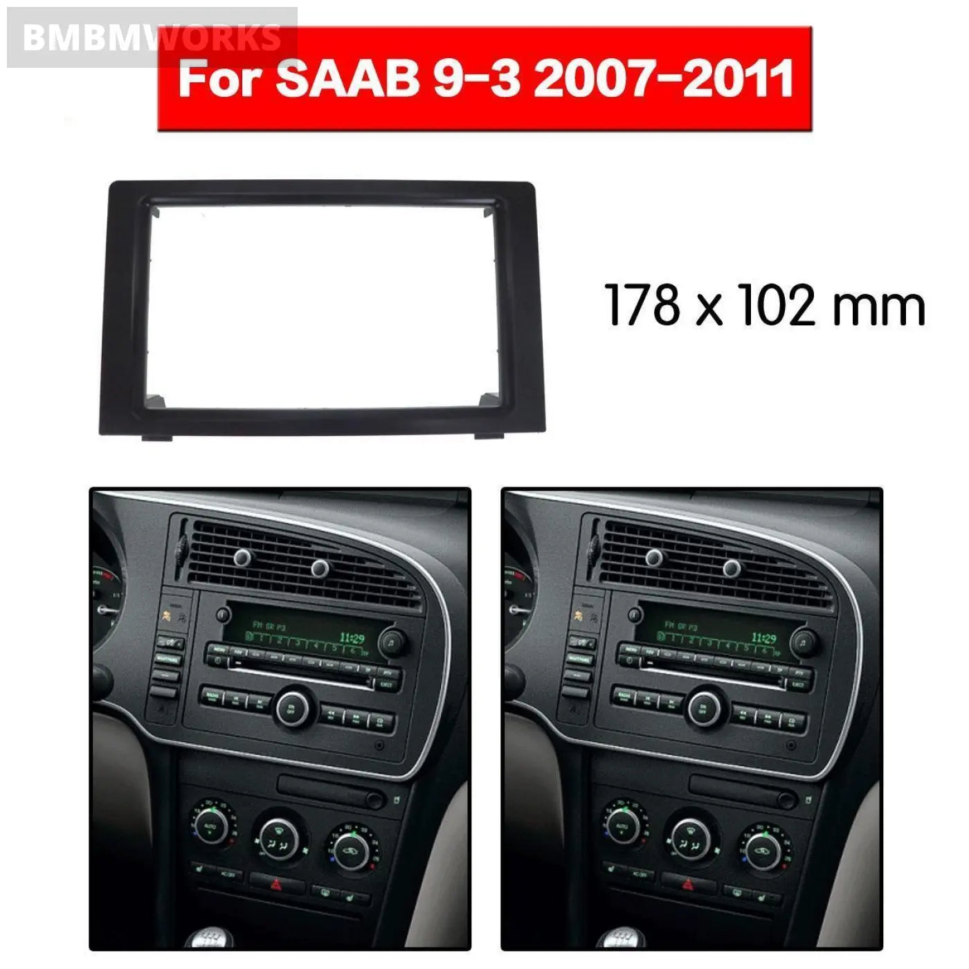 Stereo Radio Fascia Dash Panel 2 Din Frame Trim Kit Saab 9-3 2007-2011